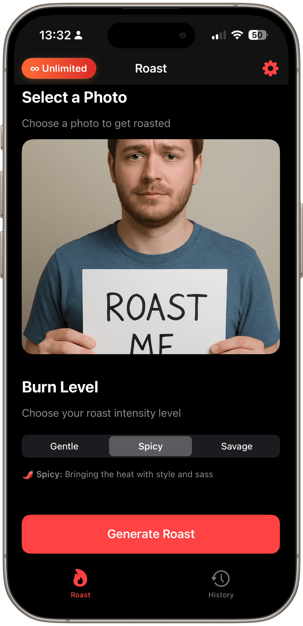 Roasted App - AI-Powered Comedy Roasts on iPhone